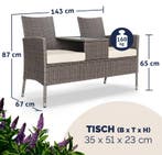 Polyrotan 2 zits Tuinbank Creme 143x55x88cm (Tafels-Stoelen), Verzenden, Nieuw