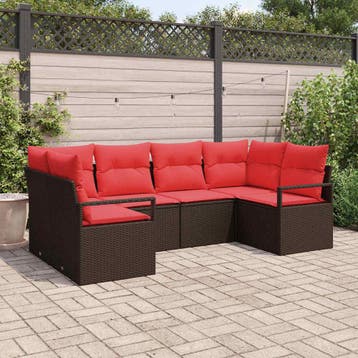 vidaXL Tuinbankenset 6 st Bruin en Rood poly rattan, Tuin en Terras, Tuinsets en Loungesets, Verzenden, Nieuw, Rotan, 6 zitplaatsen