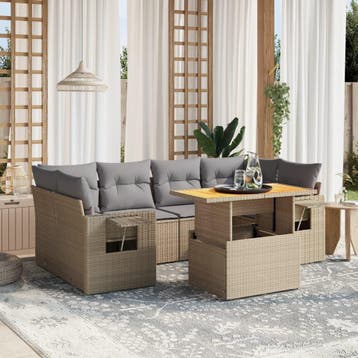 vidaXL 7-delige Loungeset met kussens poly rattan beige, Verzenden, Nieuw, Loungeset