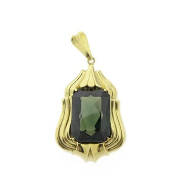 Gouden hanger met groene toermalijn (Hanger of bedel), Ophalen of Verzenden, Gebruikt, Goud, Overige merken