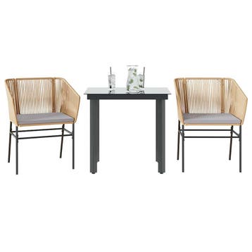 vidaXL 3-delige Tuinset met kussens poly rattan glas bruin, 2 zitplaatsen, Nieuw, Tuinset, Verzenden