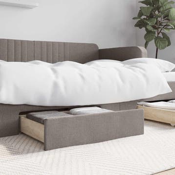 vidaXL Bedlades 2 st bewerkt hout en stof taupe, Verzenden, Nieuw, Bruin, Hout
