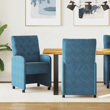 vidaXL Eetkamerstoelen met Wieltjes 2 st Fluweel Blauw 58 x, Verzenden, Nieuw, Blauw