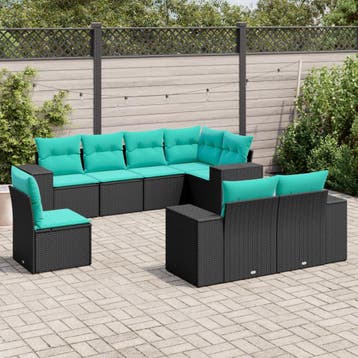 vidaXL 8-delige tuinbankset met kussens, zwart polyrotan, Verzenden, Nieuw