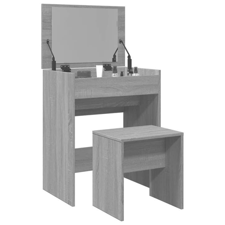 vidaXL Kaptafel met krukje 60x40x113,5 cm grijs sonoma, Huis en Inrichting, Tafels | Kaptafels, Nieuw, Verzenden