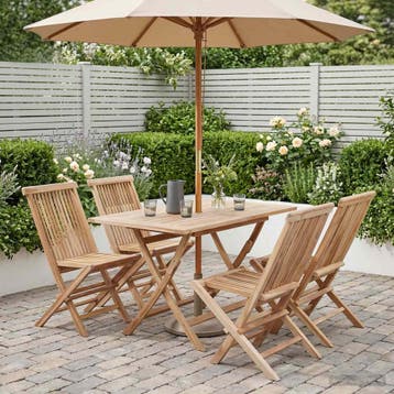 vidaXL Tuinmeubelset 5 st Naturel Massief Teakhout, Verzenden, Nieuw