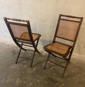 Klapstoel - Hout, Rattan - Twee klapstoelen