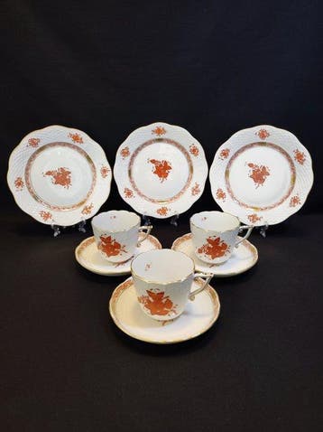 Herend - Koffieservies (9) - für 3 Personen Apponyi Orange, Antiek en Kunst