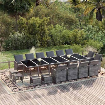vidaXL 19-delige Tuinset met kussens poly rattan grijs, Verzenden, Nieuw, 8 zitplaatsen, Tuinset
