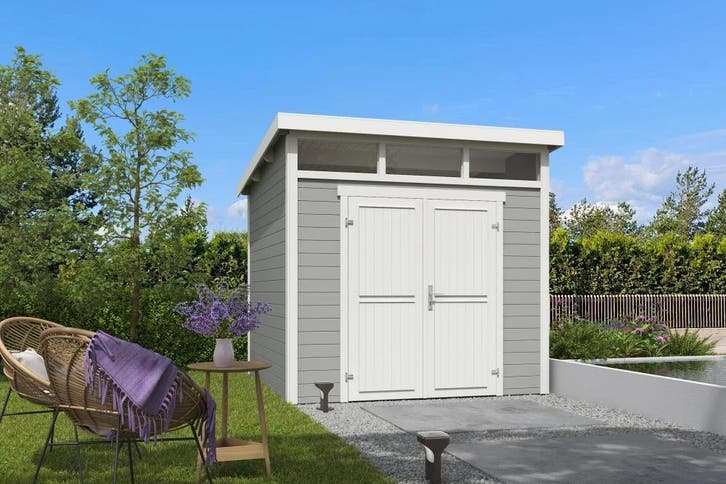 Outdoor Life Blokhut Kibo 3 Platinum Grey-Wit 250 x 250 cm, Tuin en Terras, Tuinhuizen