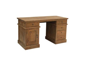 Bureau teakhout met lades en kast – maatwerk mogelijk, Nieuw