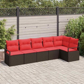 vidaXL Tuinbankenset 6 st Bruin en Rood poly rattan, Verzenden, Nieuw, Rotan, 6 zitplaatsen