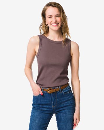HEMA Damessinglet Dania rib taupe, Verzenden, Nieuw