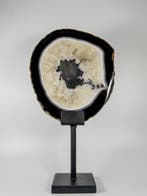 Very unique black/white colored agate slice on stand