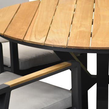 Quincy dining tuintafel aluminium 120xH75 cm rond teak blad, Ophalen of Verzenden, Nieuw