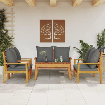 vidaXL 5-delige Loungeset met kussens massief acaciahout, Verzenden, Nieuw, Hardhout, Loungeset