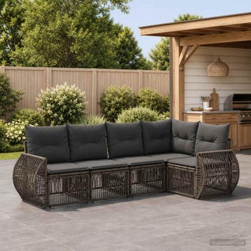 vidaXL Tuinbankenset 5 st Grijs en Donkergrijs poly rattan, Verzenden, Nieuw, 5 zitplaatsen