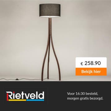 Rietveld-Vloerlampen-Zwart, Bruin, Hout-Stof, Hout, Verzenden, Nieuw