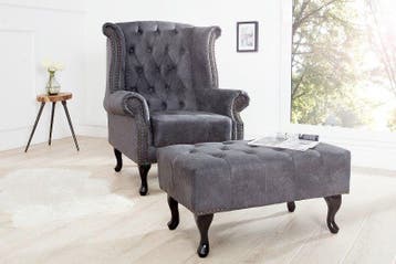 Elegante Chesterfield voetenbank antiekgrijs met, Ophalen of Verzenden, Nieuw