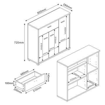 [en.casa] Halmeubel Bobeck 72x80x28 cm eikenkleurig en wit, Verzenden, Nieuw