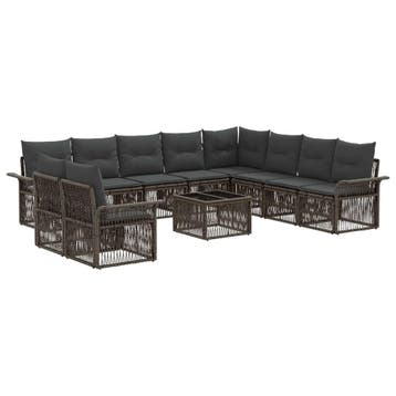 vidaXL Tuinbankenset 11 pcs Grijs poly rattan, Verzenden, Nieuw, Meer dan 8 zitplaatsen