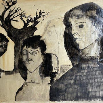 Yves Ganne (1931-2019) - Visages et arbre mort (Vendu sans