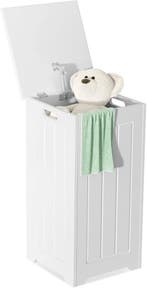 Wasmand met deksel - 35L - 30x30x61 cm - Wit - COSTWAY, Verzenden, Zo goed als nieuw