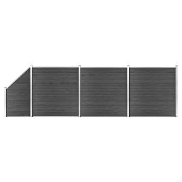 vidaXL Schuttingpanelenset 619x(105-186) cm HKC zwart, Verzenden, Nieuw, Kunststof, 1 tot 2 meter
