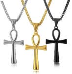 Heren ketting met Egyptische Ankh hanger goud, zilver, zwart, Verzenden, Nieuw, Zilver, Overige materialen