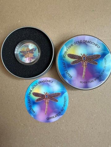Canada. 5 Dollars 2025 Pink-Gold Dragonfly, 1 Oz (.999)