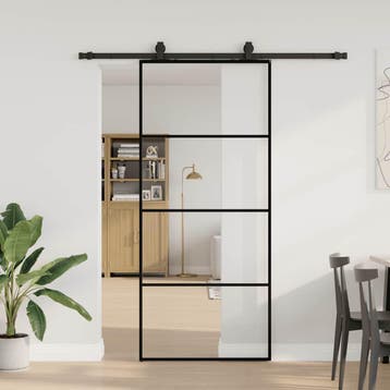 vidaXL Schuifdeur met beslagset 90x205 cm ESG glas zwart, Verzenden, Nieuw