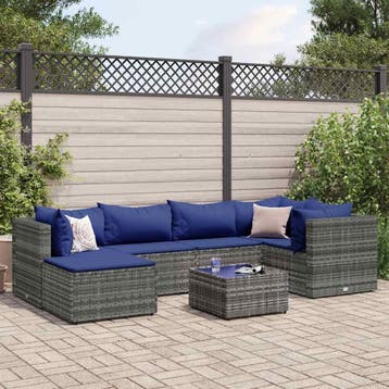 vidaXL 7-delige Loungeset met kussens poly rattan grijs, Verzenden, Nieuw, Loungeset