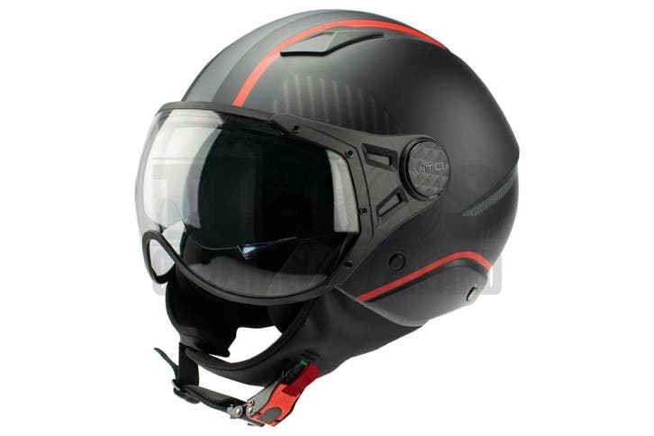 Helm Vito Jethelm met zonnevizier Lavori mat zwart / rood..., Fietsen en Brommers, Brommerhelmen, Nieuw, Ophalen of Verzenden