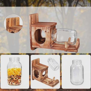 Houten Eekhoornvoerder met Glazen Pot (1L) - Winddicht & Duu, Verzenden, Nieuw