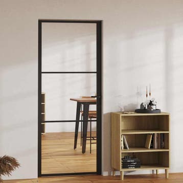 vidaXL Binnendeur 83x201,5 cm ESG-glas en aluminium zwart, Verzenden, Nieuw