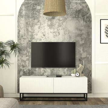 Tv-meubel Verpsboga lang frame 135x32x47 cm wit [en.casa], Verzenden, Nieuw