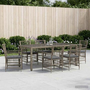 vidaXL Buiten eettafelset 7 st Grijs poly rattan, Tuin en Terras, Tuinsets en Loungesets, Verzenden, Nieuw, 7 zitplaatsen