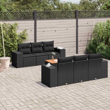 vidaXL 7-delige Loungeset met kussens poly rattan zwart, Verzenden, Nieuw, Loungeset