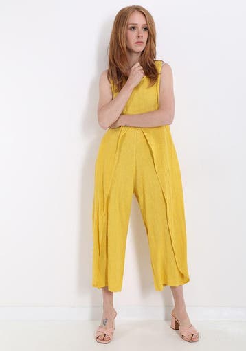 Jumpsuit in linnen GEEL, puur linnen, Maat L, Kleding | Dames, Nieuw