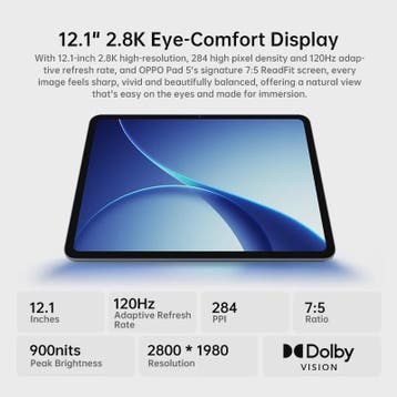 OPPO Pad 5 Zwart 12.1" 2.8K WiFi Tablet - 8GB RAM, 128GB Ops, Verzenden, Nieuw
