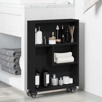 vidaXL Smalle Opbergtrolley 3-laags 48 x 13 x 68 cm Zwart, Verzenden, Nieuw, Overige houtsoorten, Minder dan 100 cm
