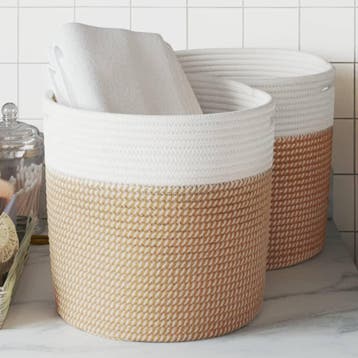 vidaXL Opbergmanden 2 st Ø 28x28 cm katoen bruin en wit, Verzenden, Nieuw