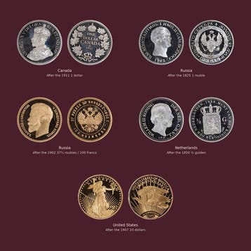 Wereld. 5 historical coin Restrikes Canada , Russia