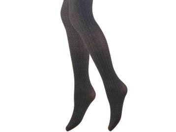 Panty - Zigzag Motief - 60 Den - Zwart/Mokka, Kleding | Dames, Verzenden, Nieuw
