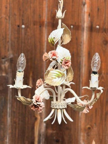 Plafondlamp - Metaal, verf - Vintage drie-armige Groene Blad
