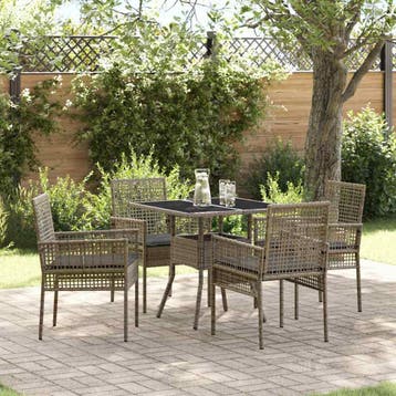 vidaXL Tuin eettafelset 5 st Grijs poly rattan, Verzenden, Nieuw, 5 zitplaatsen