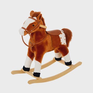 Houten Schommelpaard met Dierengeluiden - Bruin, 74x28x65 cm, Verzenden, Nieuw