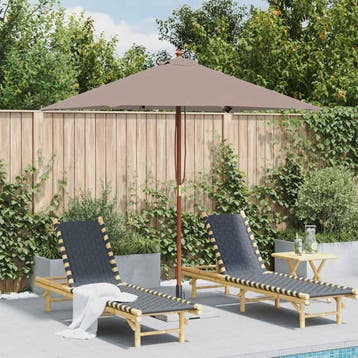 vidaXL Parasol met houten paal 150x200 cm taupe, Verzenden, Nieuw, 1 tot 2 meter