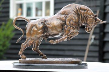 arnadia - sculptuur, xl bronzen bull ,,taureau de combat,, -