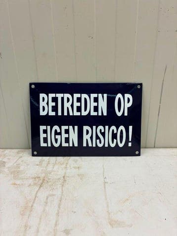 Betreden Op Eigen Risico – Zwaar Emaille Waarschuwingsbord –, Antiek en Kunst
